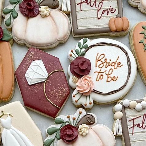 Fall Wedding Shower Cookies, Fall Bridal Shower Cookies, Boho Bridal Shower Cookies, Fall Wedding Cookies, Wedding Sugar Cookies, Wedding Shower Cookies, Engagement Cookies, Bridal Shower Cookies, Princess Bridal