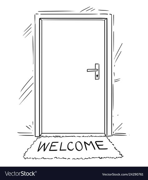 How To Draw A Door, Door Illustration Drawings, Door Drawing Simple, Door Drawing Sketch, Door Design Drawing, Front Door Drawing, Door Doodle, Welcome Drawing, Doors Drawing