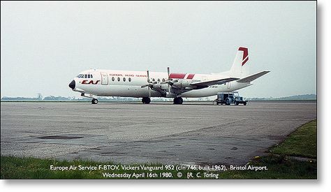 Vickers Vanguard F-BTOV, Bristol Airport, Wednesday April 16th 1980. Perpignan France, Plane Spotting, Bristol Airport, Commercial Aircraft, Aviation History, Pyrenees, Commercial Vehicle, Military Aircraft, Bristol