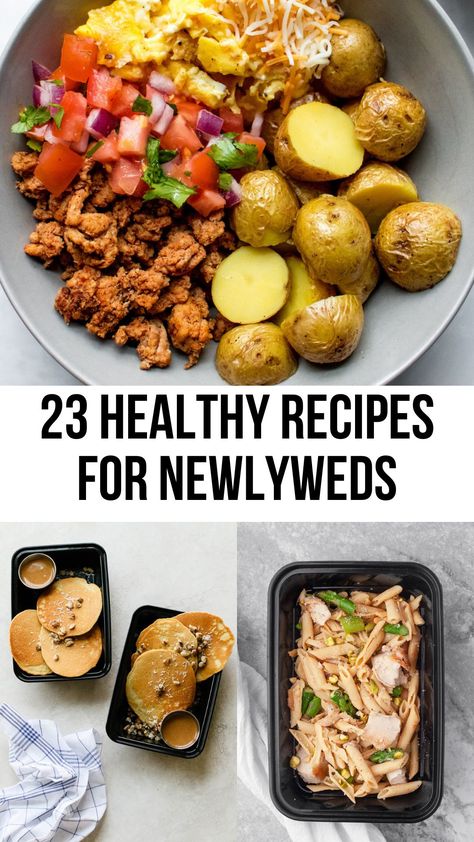 Easy Meals For Newlyweds, Meals For Newlyweds, Newlywed Recipes Dinners, Easy Newlywed Recipes, Couples Meal Prep, Newlywed Meals, Wedding Meal Plan, Newlywed Recipes, Recipes For Newlyweds