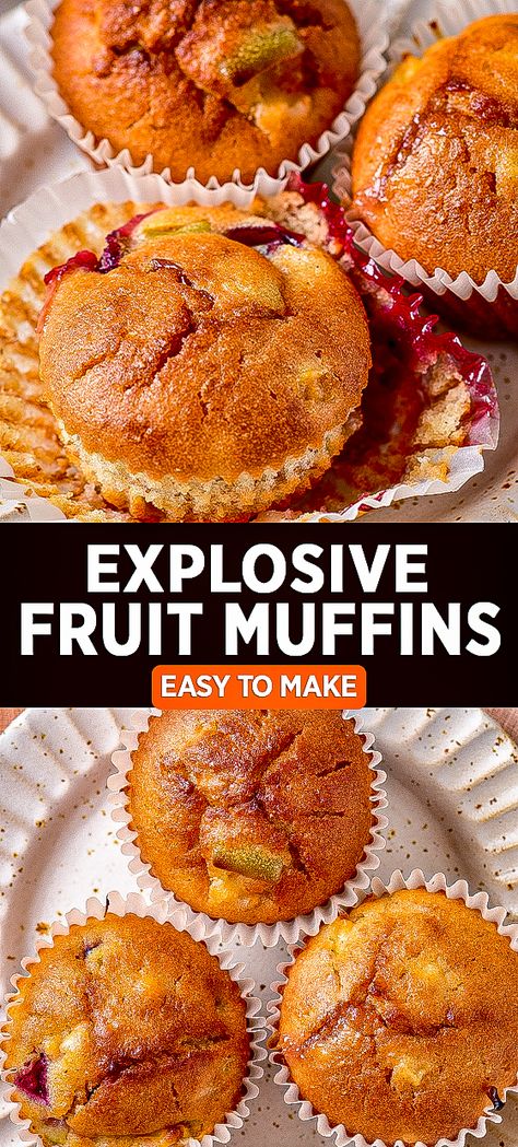 Explosive Fruit Muffins Fresh Fruit Muffins, Fruit Filled Muffins, Fruit Muffins Easy, Fruit Cocktail Muffins Recipe, Passion Fruit Muffins, Canned Mixed Fruit Recipes, Fruit Cocktail Muffins, Mixed Fruit Muffins, Muffins With Frozen Fruit