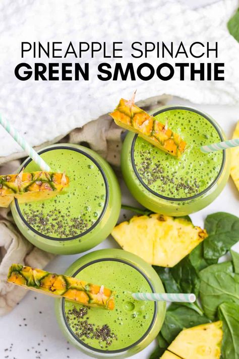 This high protein pineapple green smoothie is a quick and easy way to add more protein to your diet. It's a tasty post workout meal with a tropical twist (with some hidden spinach). Spinach Pineapple Smoothie, Smoothie High Protein, Pineapple Green Smoothie, Green Smoothie Benefits, Post Workout Meal, Tropical Green Smoothie, Spinach Benefits, Protein Shake Smoothie, More Protein