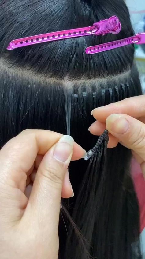 Hair extension #hair | Micro bead hair extensions, Micro ring hair extensions, Beaded hair extensions Hair Weaving Techniques, Micro Hair Extensions, Extensions For Short Hair, Bead Hair Extensions, Micro Bead Hair Extensions, Microlink Hair Extensions, Hair Extensions Tutorial, Diy Hair Extensions, Beaded Hair Extensions