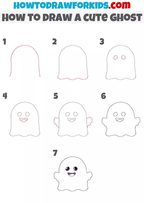 How to Draw a Cute Ghost - Easy Drawing Tutorial For Kids How To Draw A Ghost Easy, How To Draw Ghost Letters, Ghost Drawing Step By Step, How To Draw Cute Ghost, How To Draw Cute Ghosts Step By Step, How To Draw Halloween Doodles, Easy Doodle Art Ghost, Easy Halloween Drawings Step By Step, Ghost Drawing Tutorial