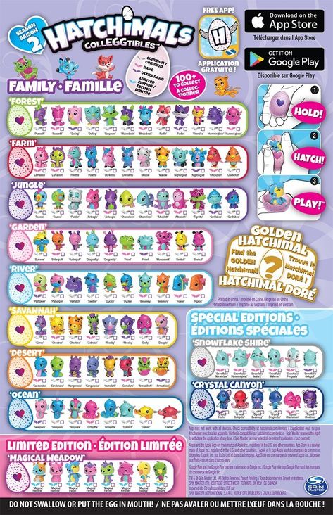 Hatchimals Colleggtibles Season 2 List Family Checklist – Kids Time Hatchimals Toy, Geeky Cross Stitch Patterns, Forest Farm, Garden River, Toy Guide, Spongebob Party, Me App, Birthday Surprise Party, Blind Bags