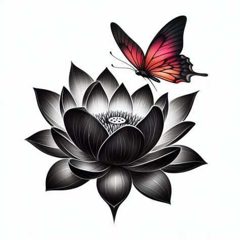 Lotus And Butterfly Tattoo For Women, Realism Lotus Tattoo, Lotus Flower Butterfly Tattoo, Lotus And Butterfly Tattoo, Coverup Tattoo Ideas For Women Cover Up, Coverup Tattoo Designs, Coverup Tattoo Ideas, Black Lotus Tattoo, Tattoo Silhouette