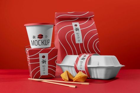 Chinese Food Packaging, Chinese Packaging Design, Chinese Branding, Chinese Fast Food, Food Mockup, Food Chinese, Chinese Takeaway, Asian Street Food, Chinese Dishes