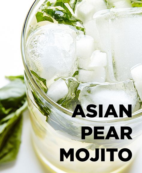 Asian Pear Mojito Pear Alcoholic Drinks, Pear Moscow Mule Recipe, Asian Drinks, Asian Pear Mojito, Asian Cocktails, Cocktails With Pear Vodka, Pear Infused Vodka, Asian Pear Recipes, Basil Cocktail