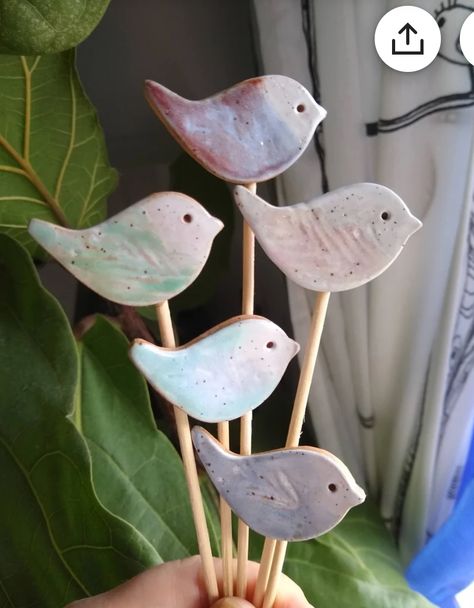 Potted Plants Garden, Clay Birds, Beginner Pottery, Air Dry Clay Projects, Pottery Handbuilding, Clay Crafts Air Dry, Garden Pottery, Plant Markers, 3d Butterfly