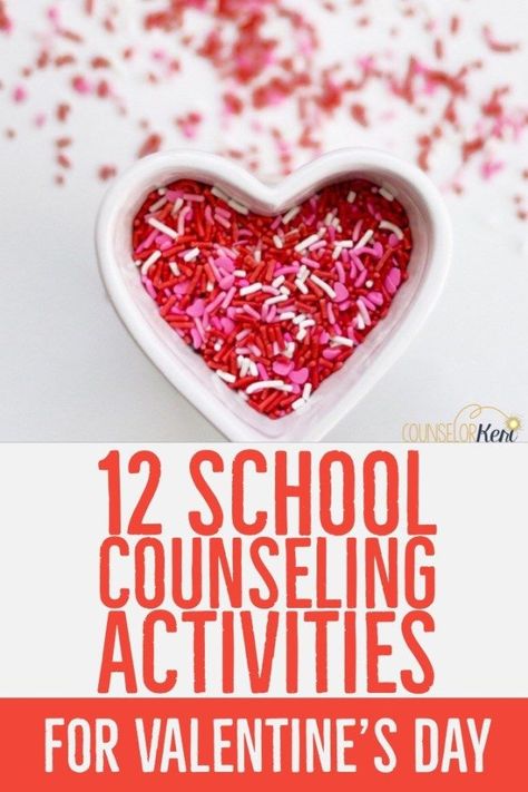 Looking for fun school counseling Valentine's day activities? Your students will love these 12 fun, hands-on activities and games for Valentines Day classroom guidance lessons, small group counseling sessions, and individual counseling activities! What's your favorite elementary school counseling Valentine's Day activity? -Counselor Keri Valentines Day Classroom, Individual Counseling Activities, Counselor Activities, School Counseling Week, School Counselor Lessons, Counselor Keri, Group Counseling Activities, School Counseling Activities, Self Esteem Activities