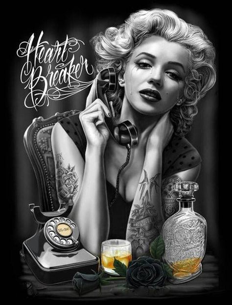 Traditional Chicano Tattoos, Marilyn Monroe Wallpaper, Marilyn Monroe Tattoo, Art Chicano, Marilyn Monroe Artwork, Tattoo Posters, Lowrider Art, Marilyn Monroe Art, Marilyn Monroe Photos