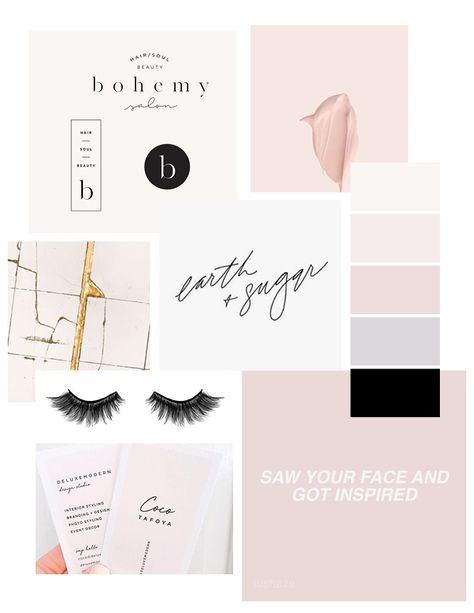 Pretty pastel pink lash mood board Lash Business Color Schemes, Lash Branding Ideas, Lash Mood Board, Makeup Mood Board Inspiration, Mood Board For Makeup Artist, Pink Branding Board, Makeup Mood Board, Lash And Brow Logo Design, Lash Artist Branding