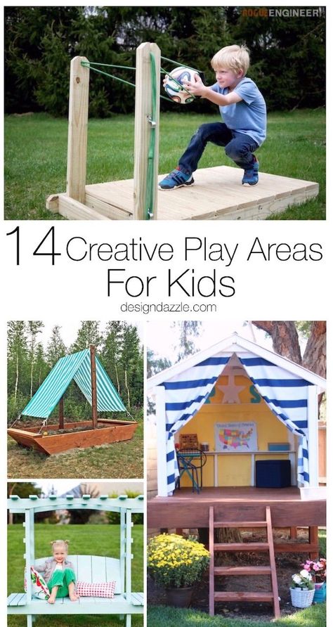 Here are 14 extremely creative and fun play areas for your kids that will sure to zap all the boredom from their brains! Enjoy and happy summertime! | Design Dazzle Play Area Backyard, Outdoor Play Areas, Diy Playground, Kids Outdoor Play, Outdoor Play Area, Play Areas, Backyard Playground, Backyard Play, Backyard Games