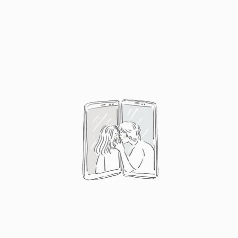 Long Distance Relationship Doodles, Long Distance Couple Drawing, Long Distance Illustration, Aesthetic Couple Drawings, Long Distance Relationship Aesthetic, Bae Ideas, Couples Doodles, Relationship Drawings, Boyfriend Scrapbook