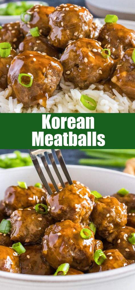 These sweet and spicy Korean Meatballs are super easy to make and will quickly become a favorite in your house! Korean Meatballs, Asian Meatballs, Flexitarian Recipes, Friends Recipes, Easy To Make Dinners, Savory Meals, Spicy Korean, Cooking White Rice, Delish Recipes