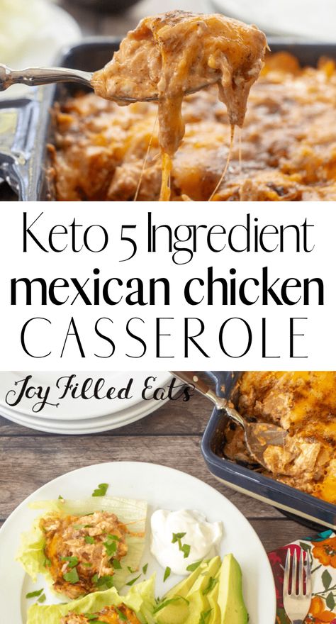 My easy Keto Mexican Chicken Casserole is excellent in a low carb tortilla, in crisp lettuce wraps, in cheese taco shells, or on a bed of cauliflower rice. Top with a dollop of sour cream and some cilantro for the perfect entree. With just 5 ingredients and only 5 minutes of prep time, this is a cinch to whip up. It also only needs to bake for 20 minutes. This easy recipe is low carb, keto, gluten-free, grain-free, sugar-free, and Trim Healthy Mama friendly. Chicken Taco Keto, Keto Mexican Chicken, Keto Dressing, Cheese Taco Shells, Keto Apps, Sugar Addict, Cheese Taco, Casserole Keto, Mexican Chicken Casserole