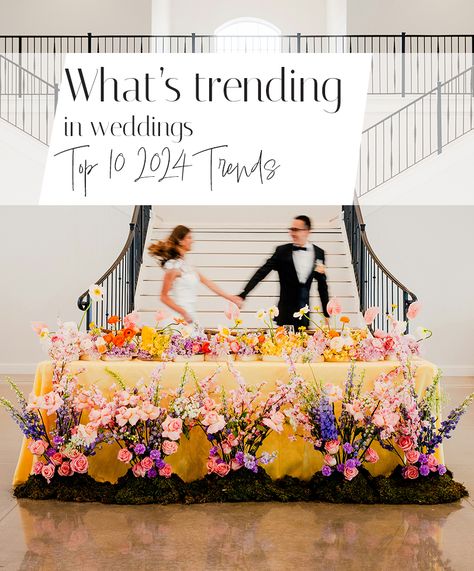 Wedding Trends for 2024 - Top 10 https://www.finestweddingsites.com/weddingblog/style-trends/whats-trending-in-weddings-2024-wedding-trends-top-10-trends Wedding Color Trend 2024, Trending Wedding Decor 2024, 2024 Party Trends, Wedding Trends 2025 Decoration, Wedding Trends 2024 Decoration, Wedding Flower Trends 2024, 2024 Wedding, Wedding 2024 Trends, Wedding Trends 2024