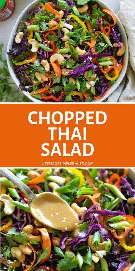 Beautiful, flavorful and the perfect base for your favorite protein. This chopped Thai salad will become a favorite in no time! #choppedthaisalad #thaisalad Winter Lunches, Thai Salad Recipes, Thai Salad, Thai Salads, Low Gi, Easy Camping Meals, Asian Salad, Cooking 101, Garden Salad