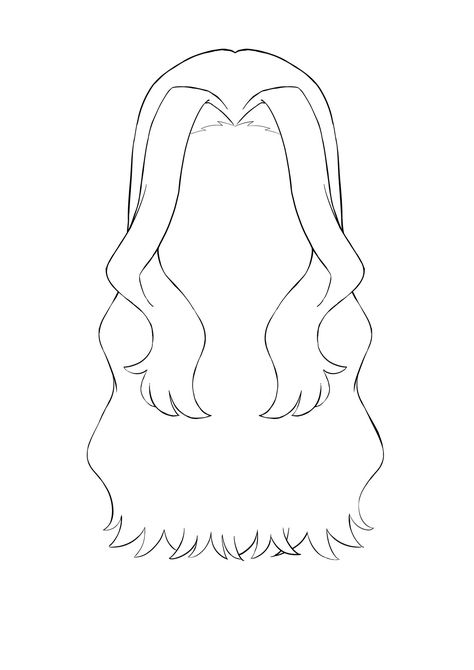 Chibi Straight Hair, Woman Hair Sketch, Hair Base Ponytail, Long Messy Hair Drawing Reference, Gacha Hair Template, Anime Hair Reference Female Long, Medium Length Haircut Drawing, Demon Slayer Oc Base With Hair, Simple Anime Hair