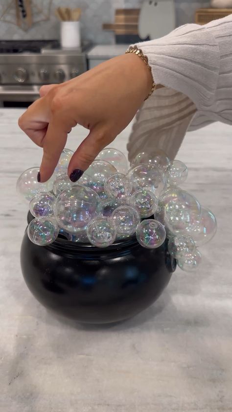 Diy Witches Cauldron With Bubbles And Lights, Cauldron Craft, Witch Cauldron Decoration, Bubble Cauldron Craft, How To Make Cauldron Bubbles, Cauldron Decoration Ideas, Cauldron Bubbles, Diy Glowing Cauldron, Halloween Food Crafts