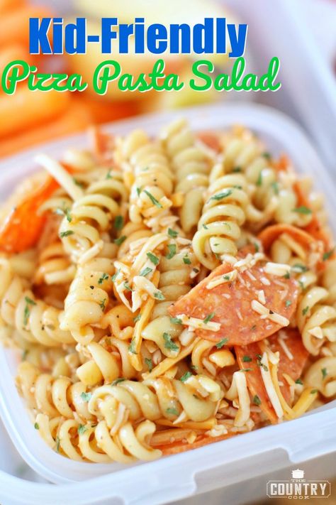 Pizza Pasta Salad, Pasta Salad For Kids, Pasta Recipes For Kids, Pizza Pasta Recipe, Kids Pasta, Pasta Lunch, Kids Cooking Recipes, Country Cook, Cold Pasta