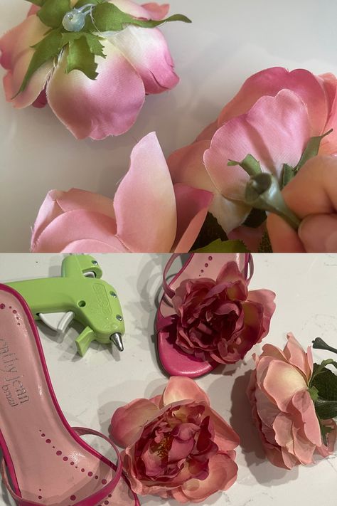 flower heels aesthetic Customized Heels Diy, Upcycle Heels Diy, Diy Flower Outfit, Flower Shoes Heels, Flower Heels Aesthetic, Flower Aesthetic Outfits, Flower Outfit Aesthetic, Heels With Flowers, Flowers Heels