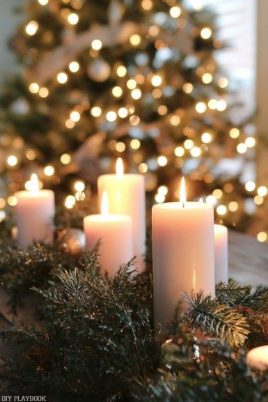 Super Easy DIY Candle Centerpiece Christmas Candles Wallpaper, Winter Candle Aesthetic, December Bujo, Romantic Settings, Winter Feeling, Winter Candles, Christmas Glam, Candle Centerpiece, Ios Homescreen