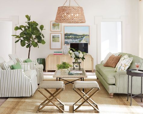 Small Ways to Add Color to Your Home Green White Decor, Staging Inspiration, Tufted Bedding, Candle Cluster, Woven Charger, Bunny Williams, Fiddle Leaf Fig Tree, Rattan Coffee Table, Fresh Color Palette