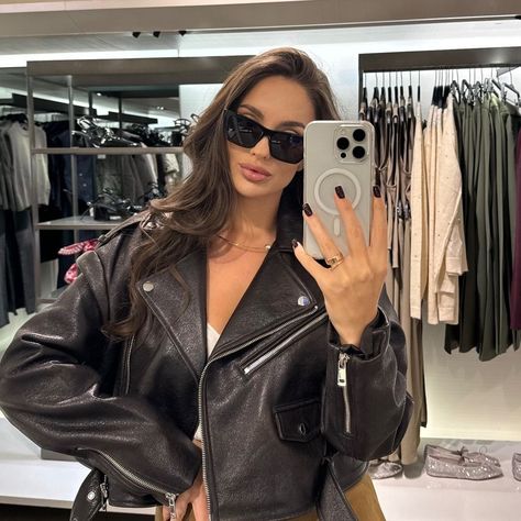 FAUX LEATHER BIKER JACKET and beautiful @leramendela 🔥! Shop now! Dark brown | 3046/325 @zara #zara #zarawoman #zarafashion #zarainspo#zaradaily#currentlywearing#instastyle#fashions#instafashion#styleblogger#lookgood#todayimwearing#fblogger#dailyoutfitinspo#fashiondiary#fashionblogger#fashionblog#fashionista#styleguide#styleicon#styleaddict#fashion#ootd#streetfashion#streetstyle#styled#fashionggram#fashiondaily#clothes Zara Brown Leather Jacket, Zara Brown Jacket, Zara Leather Jacket, Faux Leather Biker Jacket, Zara Leather, Zara Fashion, Brown Leather Jacket, Leather Biker Jacket, Biker Jacket