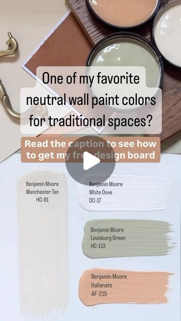 Karolina De Costa on Instagram: "One of my favorite sandy neutral wall paint colors?

Benjamin Moore Manchester Tan HC-81 - A sandy beige that is dark enough to stand up in large rooms with a good natural light.  It’s a beautiful choice for traditional spaces. 

Here are three colors I would pair with this neutral shade - either in adjoining rooms or in accessories.

Benjamin Moore WHITE DOVE OC-17: This creamy off-white has a hint of gray for softness - perfect if you’re looking for a warm white on walls, woodwork or cabinets.

Benjamin Moore LOUISBURG GREEN HC-113: This earthy mid-tone green is slightly moody thanks to a hint of gray.

Benjamin Moore ITALIANATE AF-215:  A warm terra cotta with a hint of muted peach that adds a cozy glow to any space.

Comment MANCHESTER TAN and I will DM Light Terra Cotta Paint Color, Benjamin Moore Louisburg Green, Neutral Wall Paint Colors, Louisburg Green, Benjamin Moore Manchester Tan, Manchester Tan Benjamin Moore, Terra Cotta Paint Color, Neutral Wall Paint, Manchester Tan