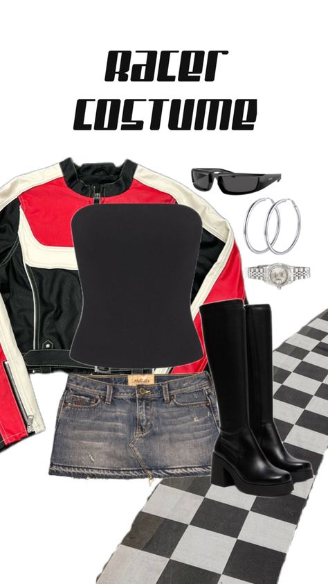 Costume Racer Halloween Costumes, Bikers Costume, Racer Girl Costume, Biker Girl Halloween, Halloween Constumes, Halloween Inspired Outfits, Biker Halloween, Biker Costume, Racer Costume