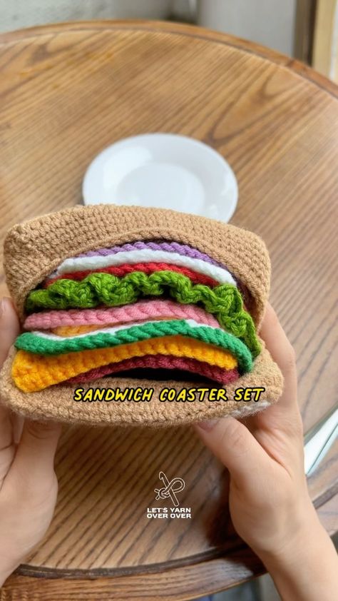 Let's Yarn Over on Instagram: “Who wants this Sandwich Coaster Set? I’ve made these lovely coasters for my mom on Mother’s Day but it’s not until now is the pattern ready…” Crochet Coaster Pattern, Crochet Business, Crochet Design Pattern, Crochet Food, Crochet Kitchen, Crochet Fashion Patterns, Fun Crochet Projects, Diy Crochet Projects, Crochet Coasters