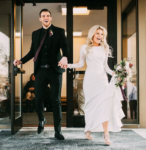 Carson McAllister and Witney Carson married Whitney Carson Wedding, Witney Carson Wedding, Whitney Carson, White Tuxedo Wedding, Witney Carson, Essense Of Australia, Sleeve Wedding Dress, Modest Wedding, After Life