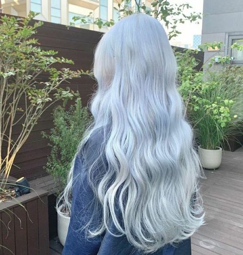 Light Blue Hair Aesthetic, Long Light Blue Hair, Fairy Hair Color, Ice Blue Hair, Icy Blue Hair, Silver Blue Hair, Periwinkle Hair, Baby Blue Hair, Blue Hair Aesthetic