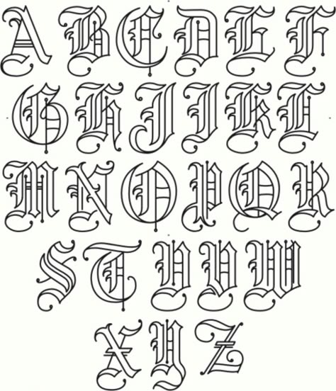 Lettering Alphabet, Graffiti Lettering Fonts, Tattoo Lettering Old English Script Tattoo, Old English Font Tattoo, Nice Letters, Old English Alphabet, Font Tato, Alfabet Font, Tattoo Script Fonts, Tattoo Fonts Alphabet, Tattoo Fonts Cursive