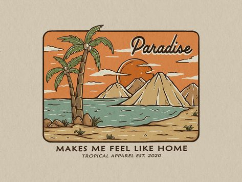 Summer Paradise by Slikfreak Vintage Shirt Design, City Sketch, Logos Vintage, Tropical Outfit, Logo Design Inspiration Creative, Van Wrap, Summer Illustration, Summer Paradise, Shirt Illustration