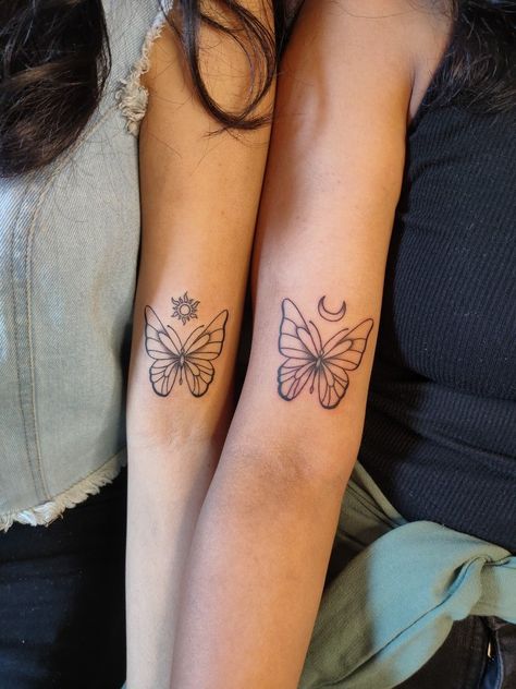 Matching Tattoo Ideas For Aunt And Niece, Butterfly Tattoo Mother Daughter, Butterfly Tattoo Couple, Matching Sister Butterfly Tattoos, Moth And Butterfly Matching Tattoos, Butterfly Sister Tattoos, Unique Matching Tattoos Mother Daughters, Tattoo Ideas For Mother And Daughter, Butterfly Couple Tattoo