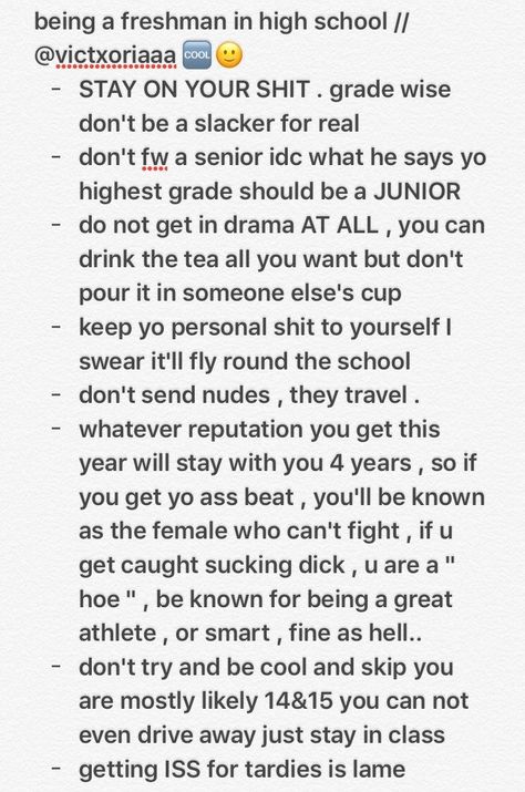 Freshman advice 🖖🏾 High School Preparation, Highschool Advice, Hacks School, High School Prep, High School Help, Freshman Advice, Freshman Tips, School Advice, School Preparation