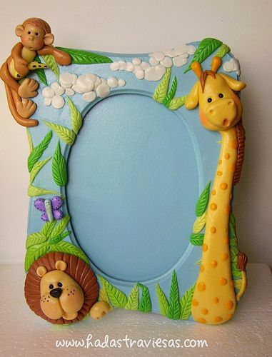 Polymer Clay Photo Frame, Clay Photo Frame, Jungle Frame, Clay Frame, Fimo Diy, Photo Frame Crafts, Polymer Clay Tutorials, Diy Polymer Clay, Polymer Clay Figures