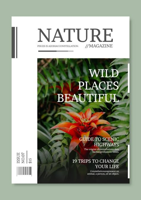 Minimalist Nature Places Magazine Cover Nature Magazine Cover Design, Cover Magazine Design Ideas, Magazine Cover Nature, Nature Magazine Layout, Nature Book Cover Design, Cover Photos Youtube, Magazine Front Cover Design, Magazine Layout Design Cover, Nature Book Cover