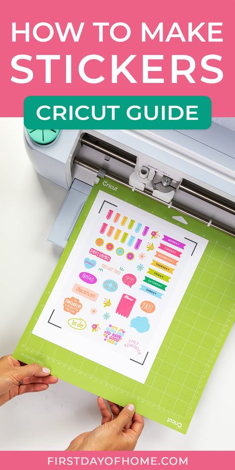 Learn how to make stickers with Cricut using the Print Then Cut feature. Get tips for achieving both kiss cut and die cut stickers as well as proven methods for laminating stickers for a glossy finish. Also find out which common mistakes to avoid and how to troubleshoot problems with Cricut calibration. #firstdayofhome #cricut #stickers #diystickers Print And Cut Stickers Cricut, Sticker Paper For Cricut, How To Make Stickers With Cricut, Sticker With Cricut, Cricut Stickers Ideas, Laminating Stickers, Make Stickers With Cricut, Cricut Sticker Paper, Print Then Cut Stickers