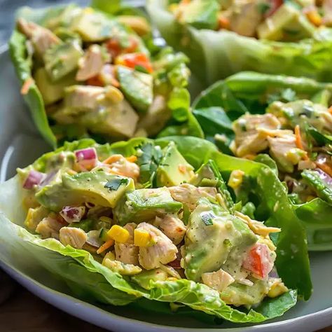 Avocado Chicken Salad Lettuce Wraps, Avocado Chicken Lettuce Wraps, Tuna Salads, Chicken Salad Lettuce Wraps, Avocado Chicken Salad Wrap, Chicken Avocado Wrap, Chicken Salad Lettuce, Lettuce Wraps Recipe, Chicken Lettuce Wraps Recipe