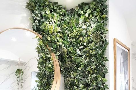 DIY queen explains how she made a stunning feature wall using IKEA bargains - Mirror Online Ikea Mirror Wall, Foliage Wall, Her Bathroom, Ivy Wall, Wall Clings, Ikea Mirror, Ikea Wall, Simple Bathroom Decor, Artificial Plant Wall