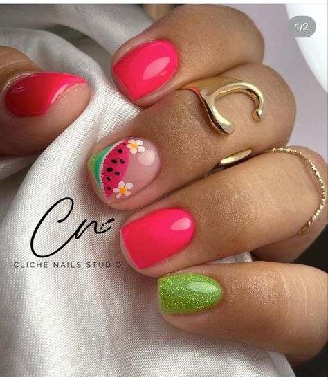 Cute Nail Trends, How To Shape Nails, Watermelon Nail Designs, Ladybug Nails, Summer Nails 2023, 2023 Nails, Nails Art Designs, Shape Nails, Watermelon Nails