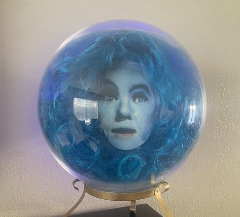 Madam Leota Crystal Ball Diy, Blue Fairy Lights, Madame Leota, Disney Haunted Mansion, Gazing Ball, Gold Spray, Gold Spray Paint, Blue Fairy, Halloween This Year