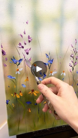 Wildflower Painting Tutorial, Wildflower Acrylic Painting, How To Paint Wildflowers Acrylic, Wild Flower Painting Acrylic Simple, Painting Wildflowers Acrylic Easy, Painting Wild Flowers Acrylic, Sarah Mcdonald, Textured Wildflower Painting, Wildflower Painting