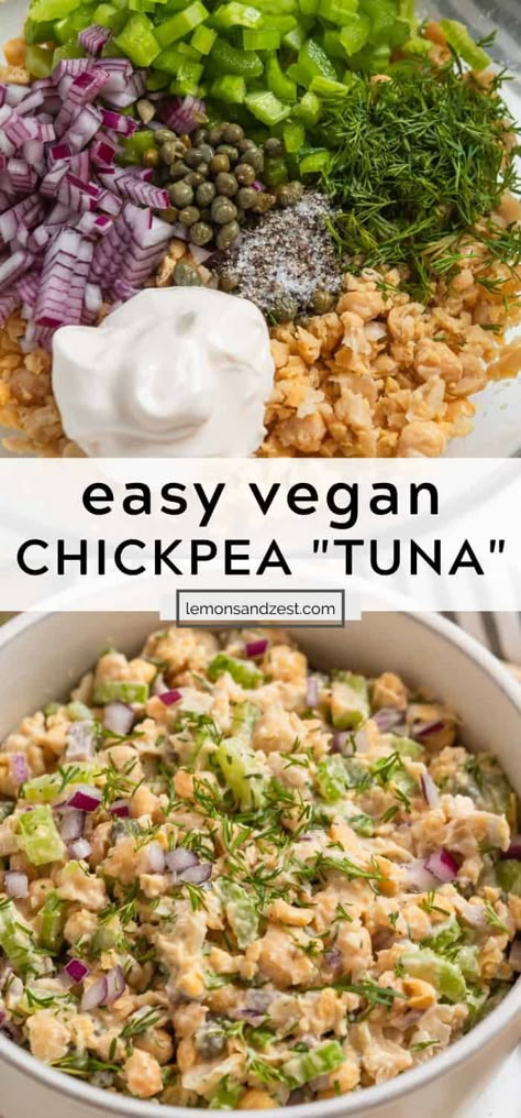 Vegan Chickpea Tuna, Ella Vegan, Resep Vegan, Vegan Tuna, Chickpea Tuna Salad, Chickpea Tuna, Chickpea Salad Sandwich, Simple Lunch, Vegan Chickpea