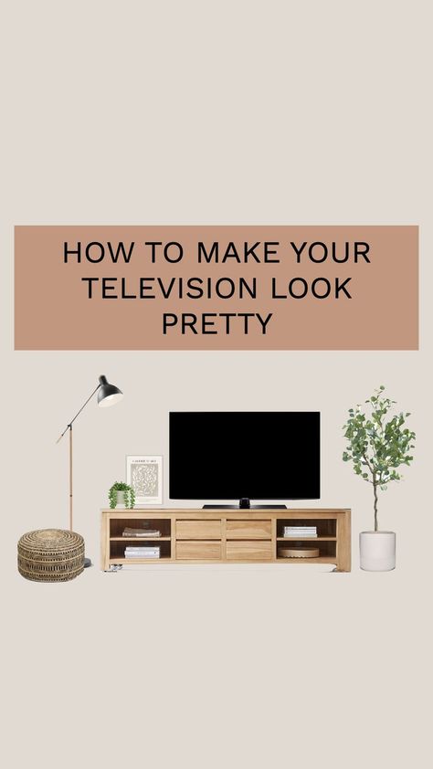 Avoid this big mistake when it comes to hiding your television. Follow these steps to transform your TV from unsightly to beautiful! How To Decorate Short Tv Stand, Hiding A Large Flat Screen Tv, Small Living Room Big Tv, Big Tv Small Stand, Hiding Tv With Art, Hiding Tv Aploiance, Small Tv, Interior Design Help, Big Tv