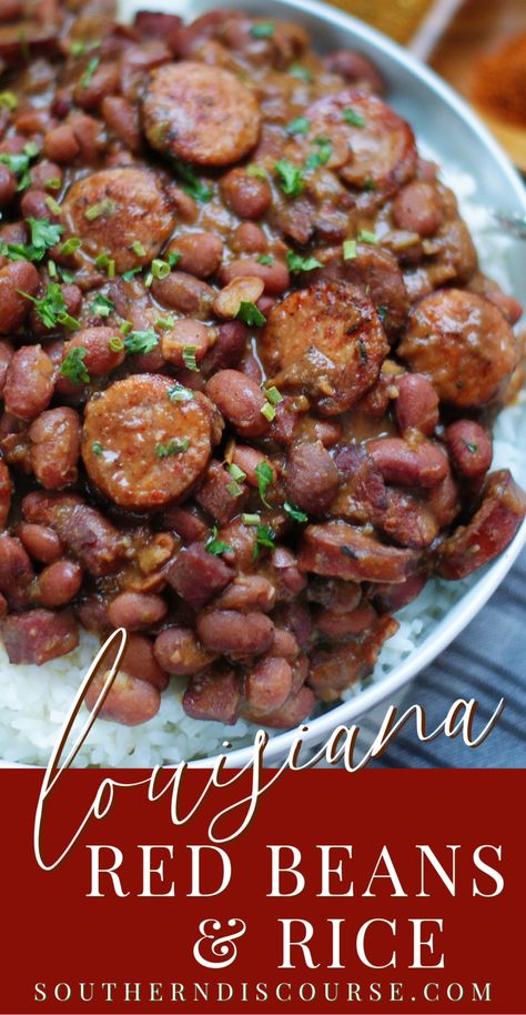 Louisiana Red Beans & Rice - southern discourse Dried Kidney Beans Recipes, Dark Red Kidney Beans Recipe, Southern Red Beans And Rice Recipe, Louisiana Red Beans And Rice Recipe, Beans Dishes, Turkey Sausage Recipe, Red Beans And Rice Recipe Crockpot, Louisiana Red Beans, Red Beans And Rice Recipe Easy