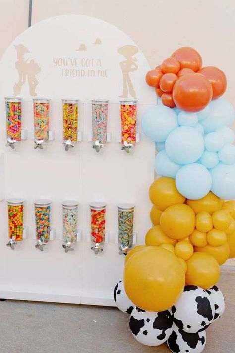 Rental Ideas For Parties, Toy Story Donut Wall, Candy Bar Party Ideas, Party Event Decor, Birthday Rental Ideas, Snack Wall Party, Treat Wall Diy, Rental Ideas, Candy Bars Ideas For Parties